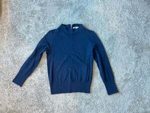 Diane von Furstenberg Navy Wool Blend Mock Neck Back Zip Sweater